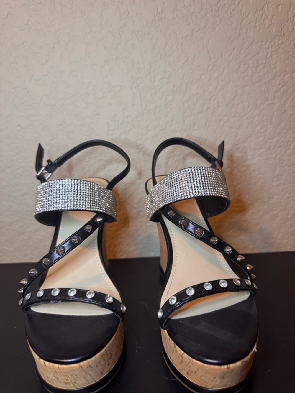 Guess Black Rhinestone Platform Sandals